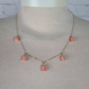 Necklace with Hand Carved Coral Roses. 1/20 12K gold filled Vintage